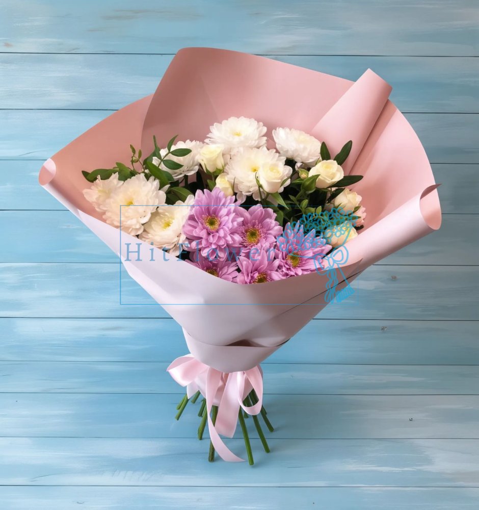 Букет цветов из: Хризантемы и Розы